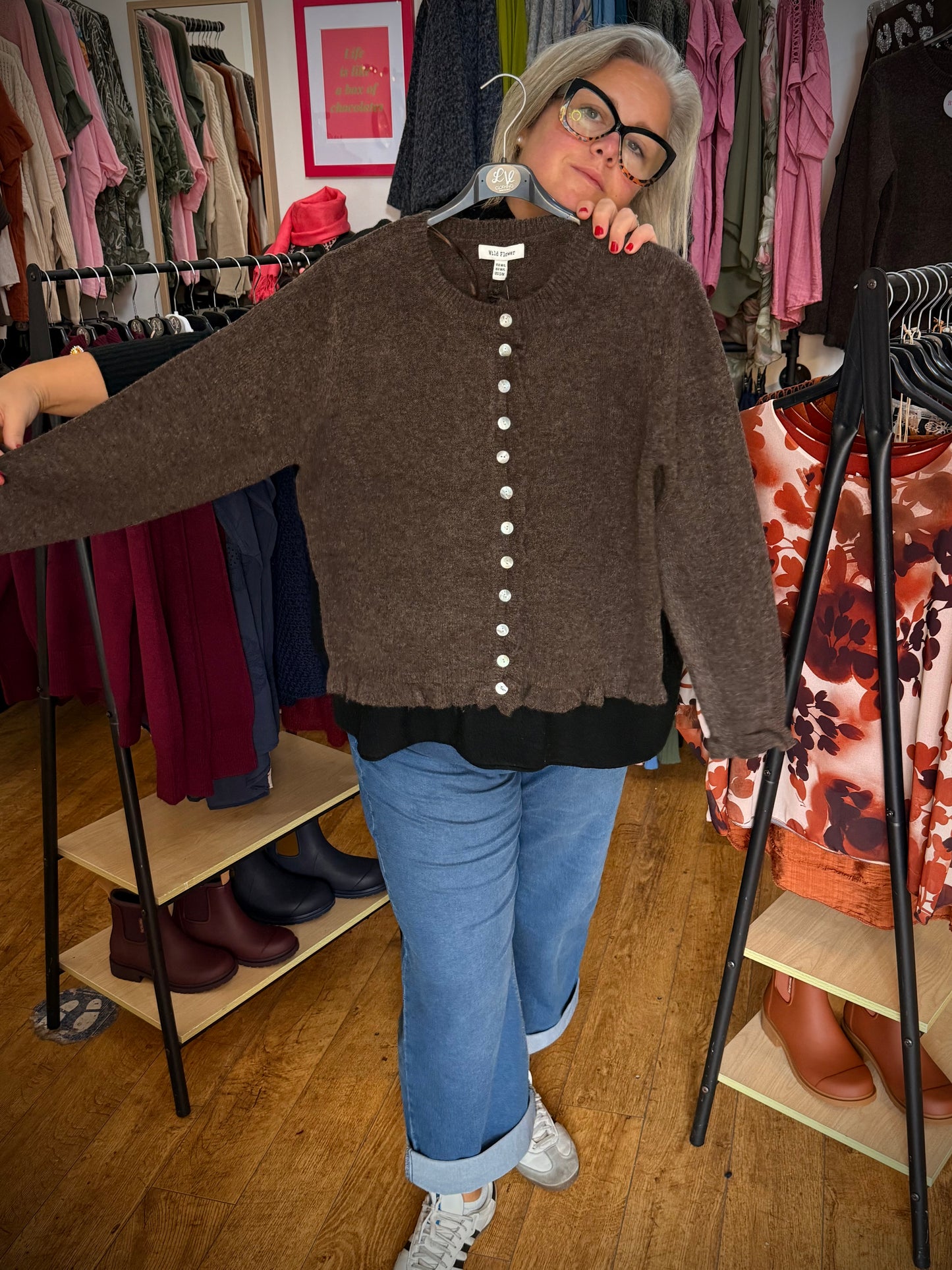 Coffee soft knit cardi