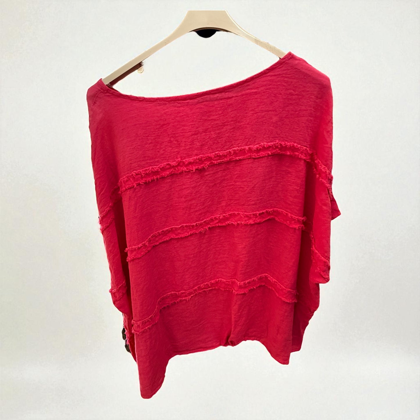 Frayed detail linen top- one size fits 12 - 26