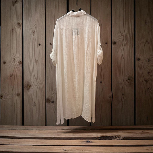 White linen shirt dress (with pockets) one size fits 10 - 22