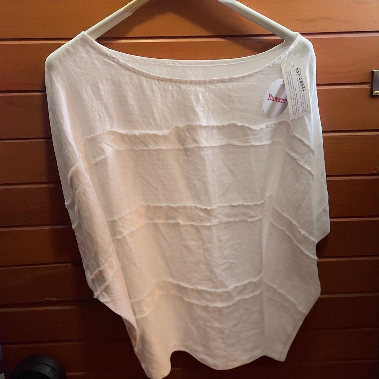 Frayed detail linen top- one size fits 12 - 26