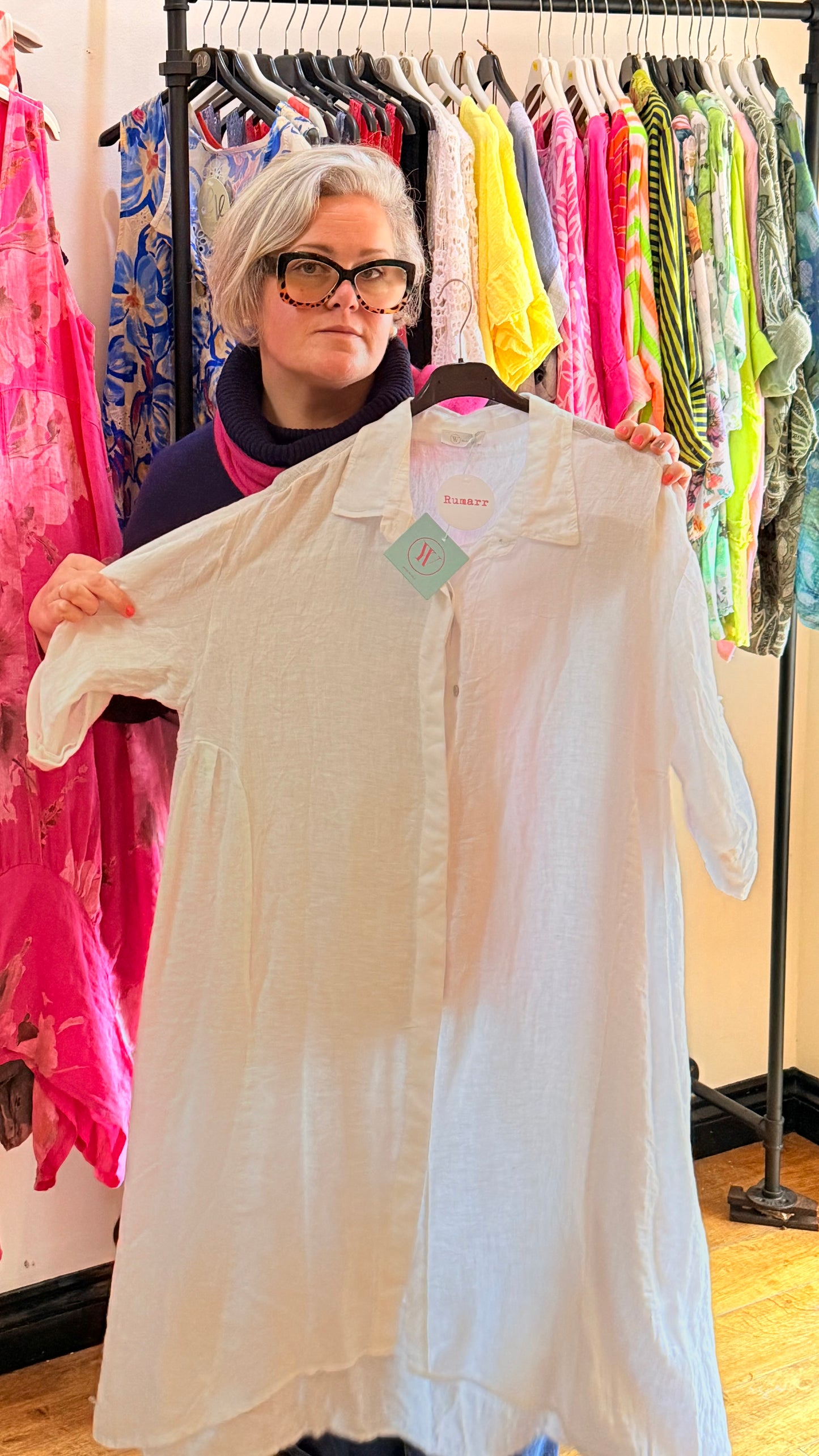 White linen shirt dress (with pockets) one size fits 10 - 22