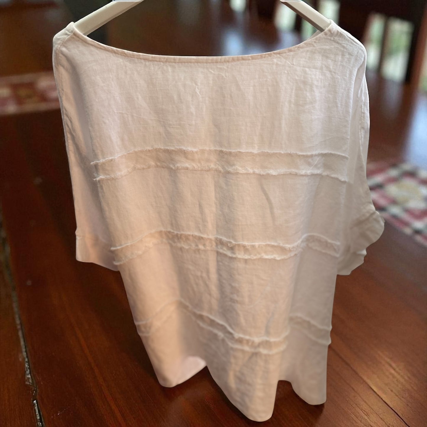 Frayed detail linen top- one size fits 12 - 26