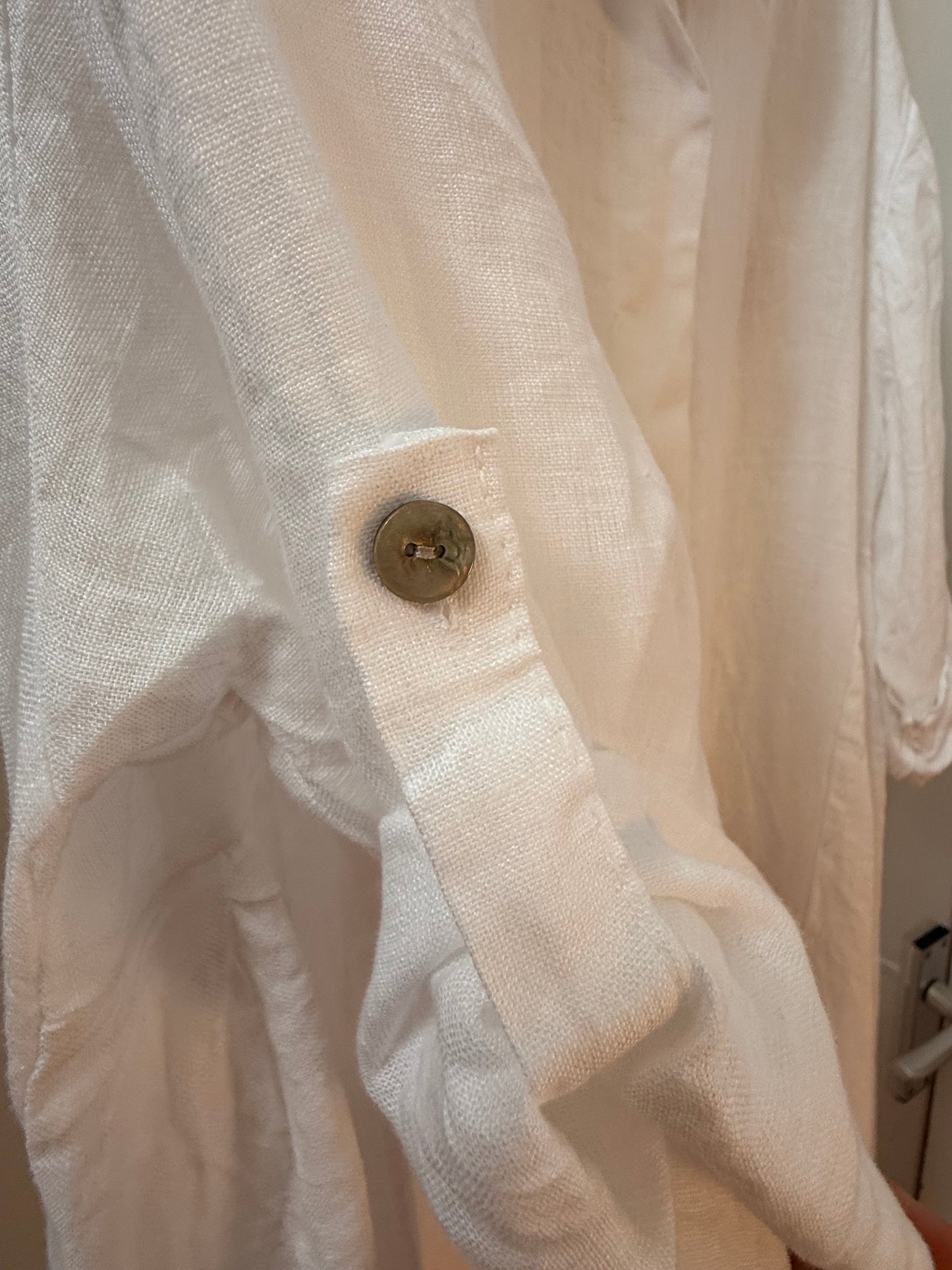 White linen shirt dress (with pockets) one size fits 10 - 22