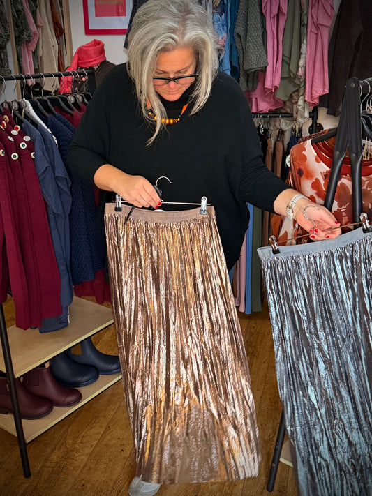 Metallic pleated maxi