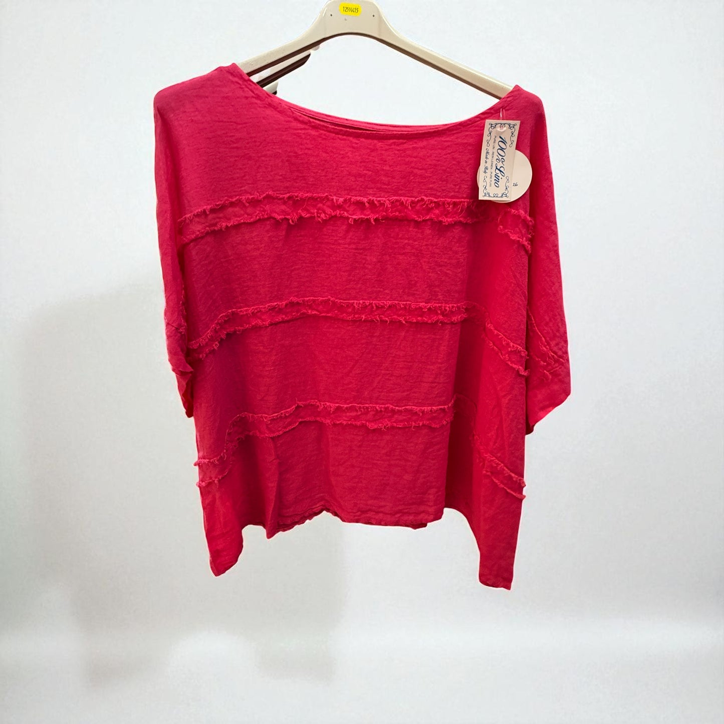 Frayed detail linen top- one size fits 12 - 26