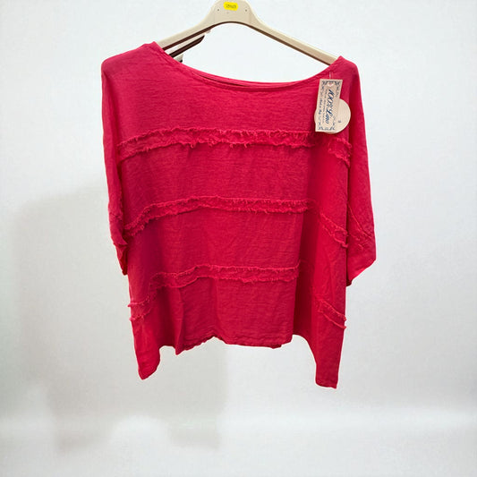 Frayed detail linen top- one size fits 12 - 26