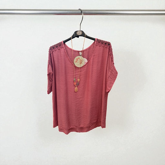 Crochet detail top with necklace- one size fits 10-18