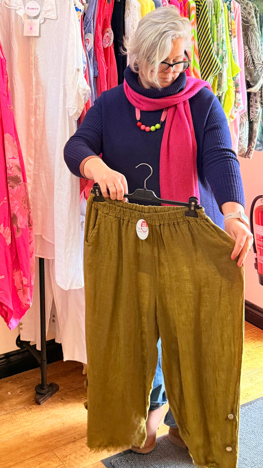 Fringe detail linen trousers