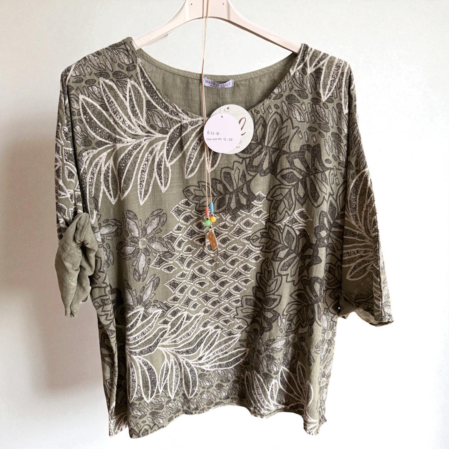Leaf print linen top. One size fits 12-20