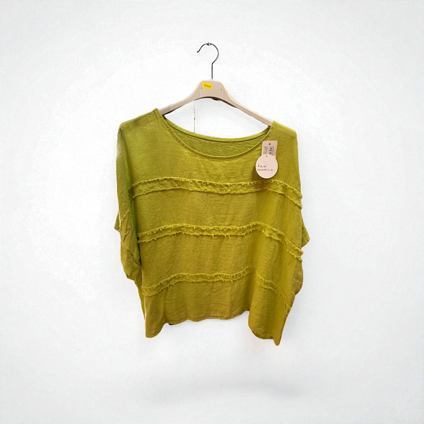 Frayed detail linen top- one size fits 12 - 26
