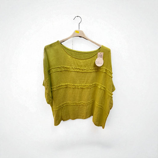 Frayed detail linen top- one size fits 12 - 26