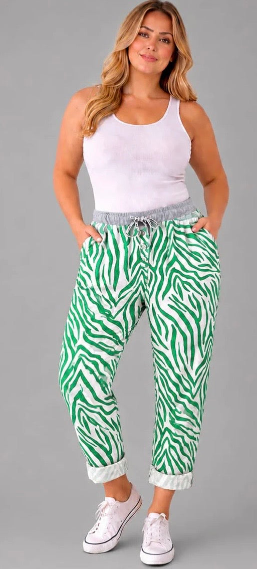 Green Zebra print cotton joggers - one size (fits 12-18)