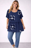 Cotton floral layered tunic top - one size (12-20)