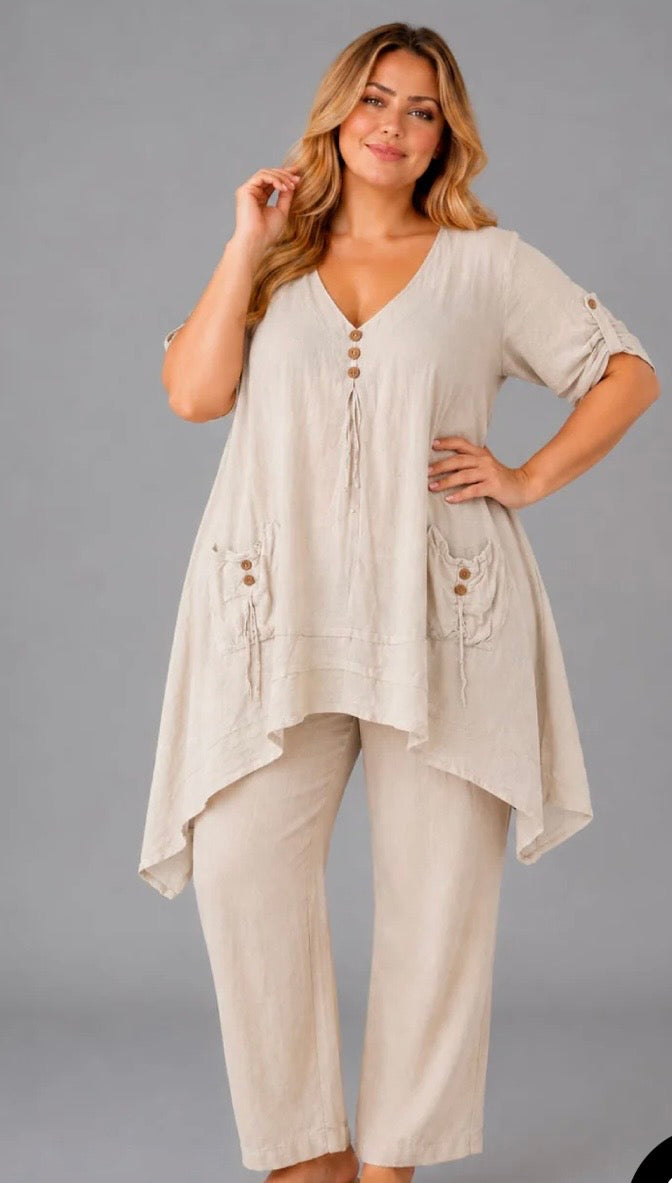 Linen Lagenlook pocket top - one size (fits 16-24)