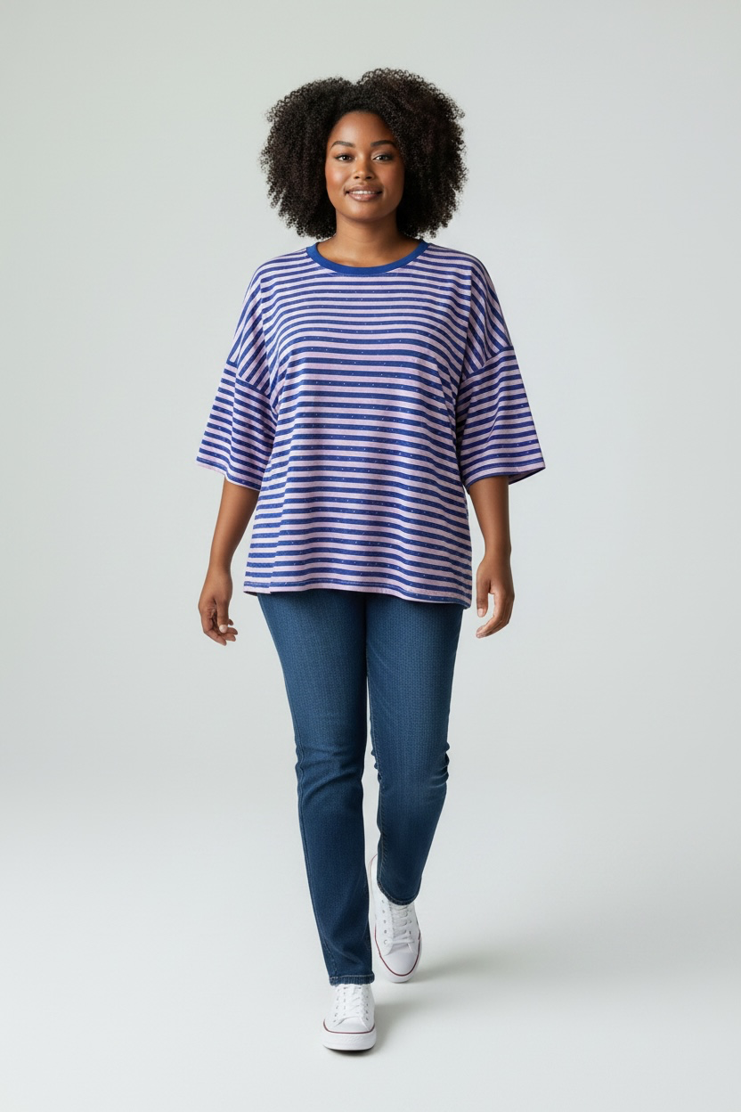 Diamante stripe boxy T-shirt