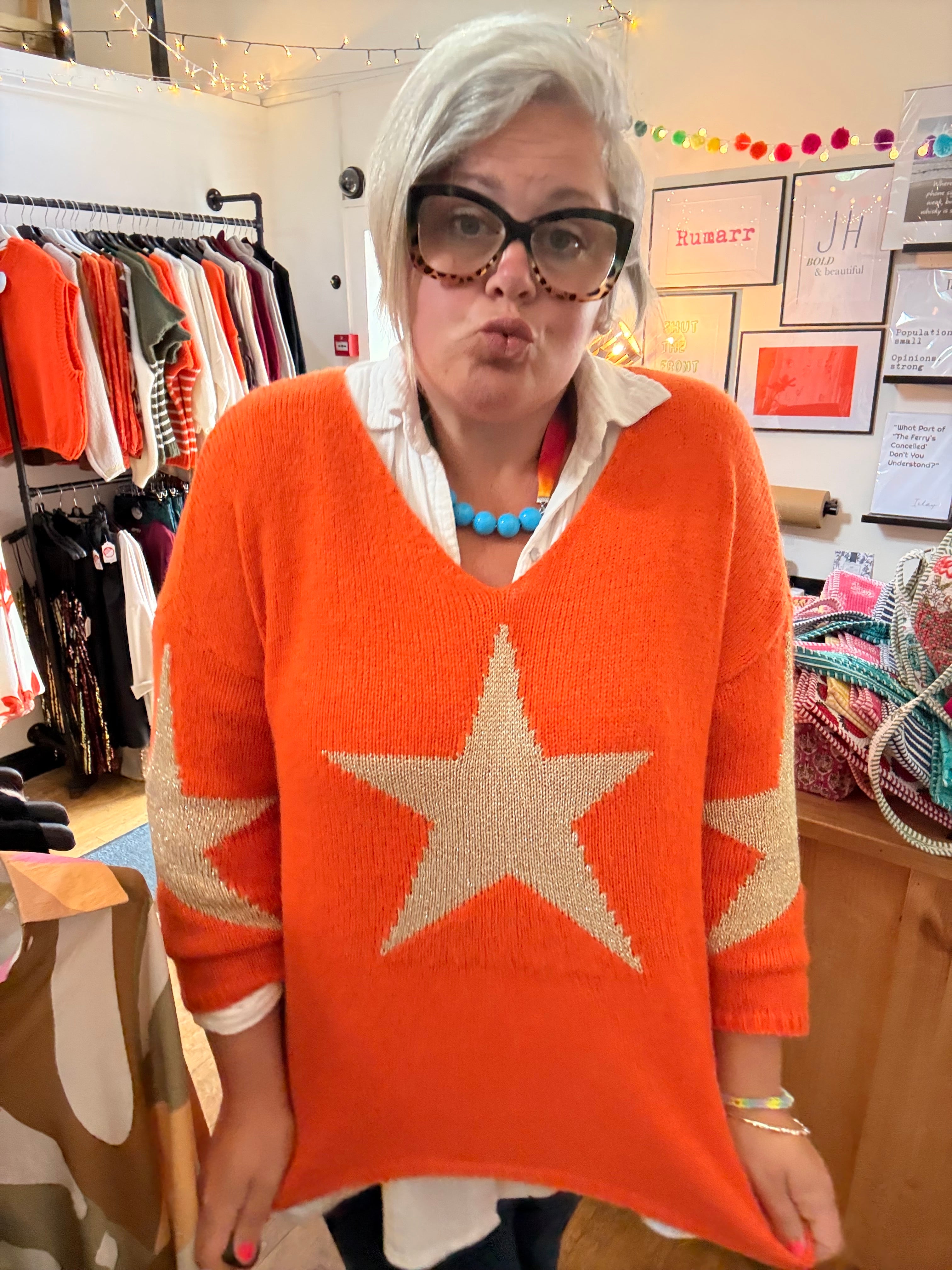 Star print oversized knit