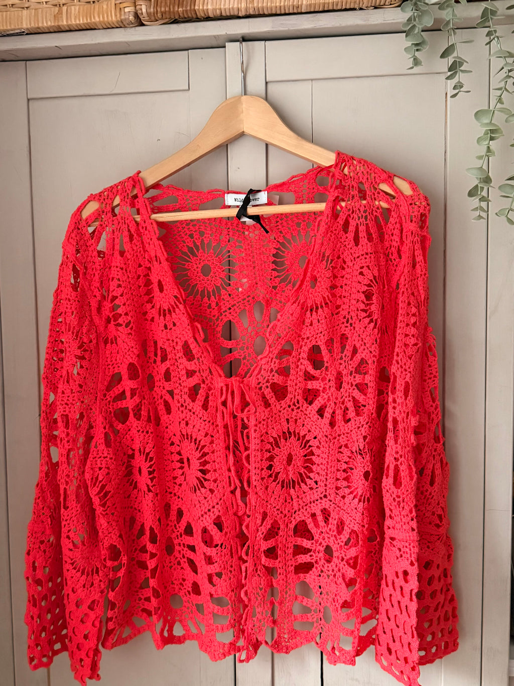 Coral long sleeve crochet cardigan