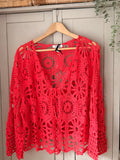 Coral long sleeve crochet cardigan