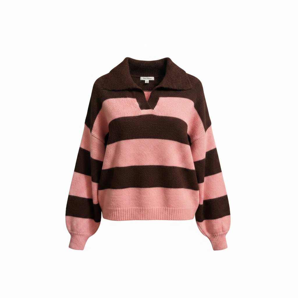 Polo collar striped knit jumper