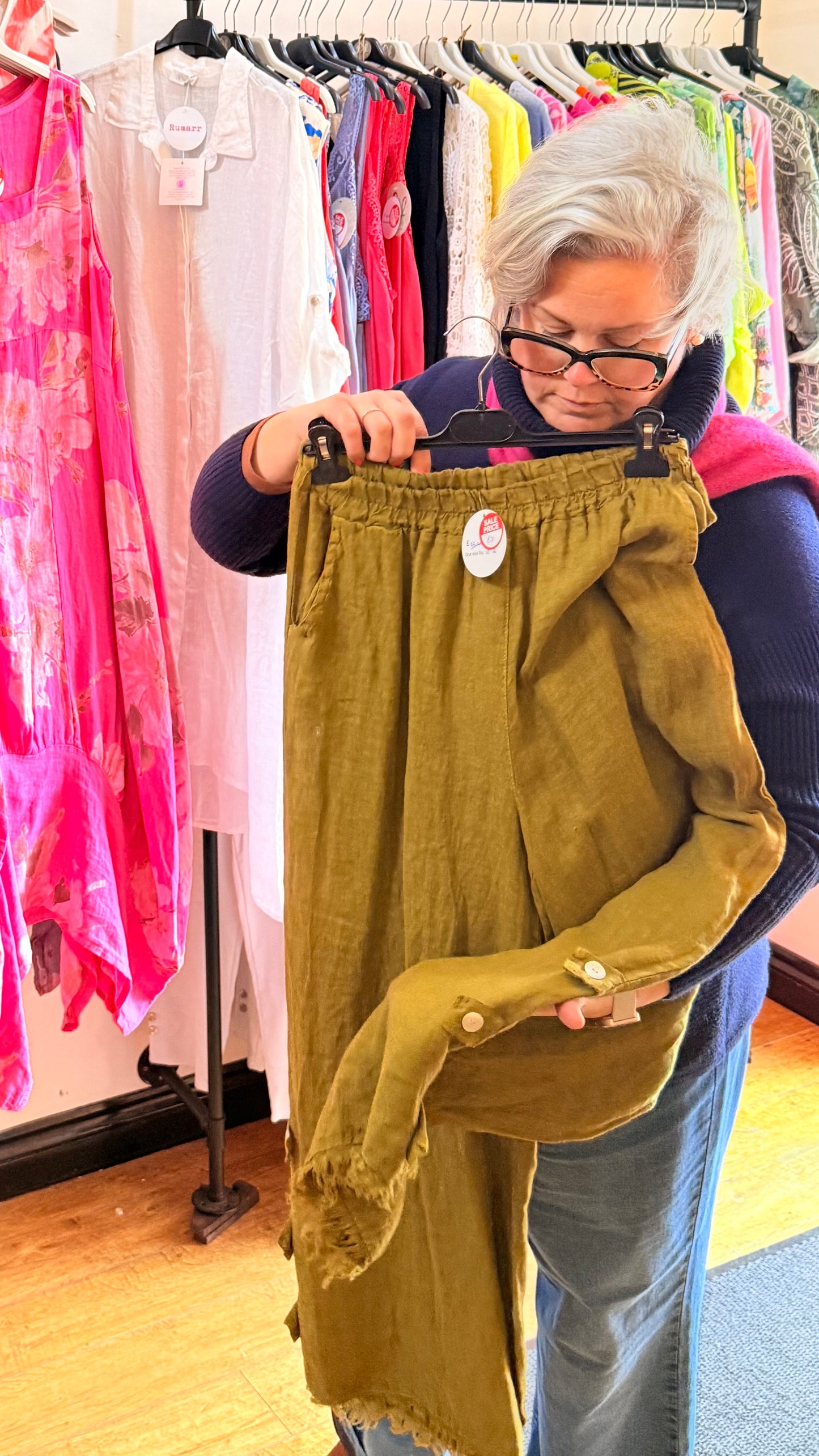 Fringe detail linen trousers