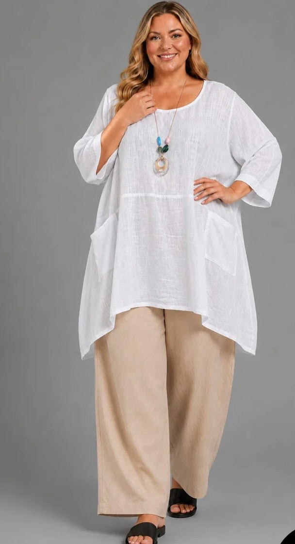 Cotton Lagenlook pocket tunic style top - one size (fits 18-24)