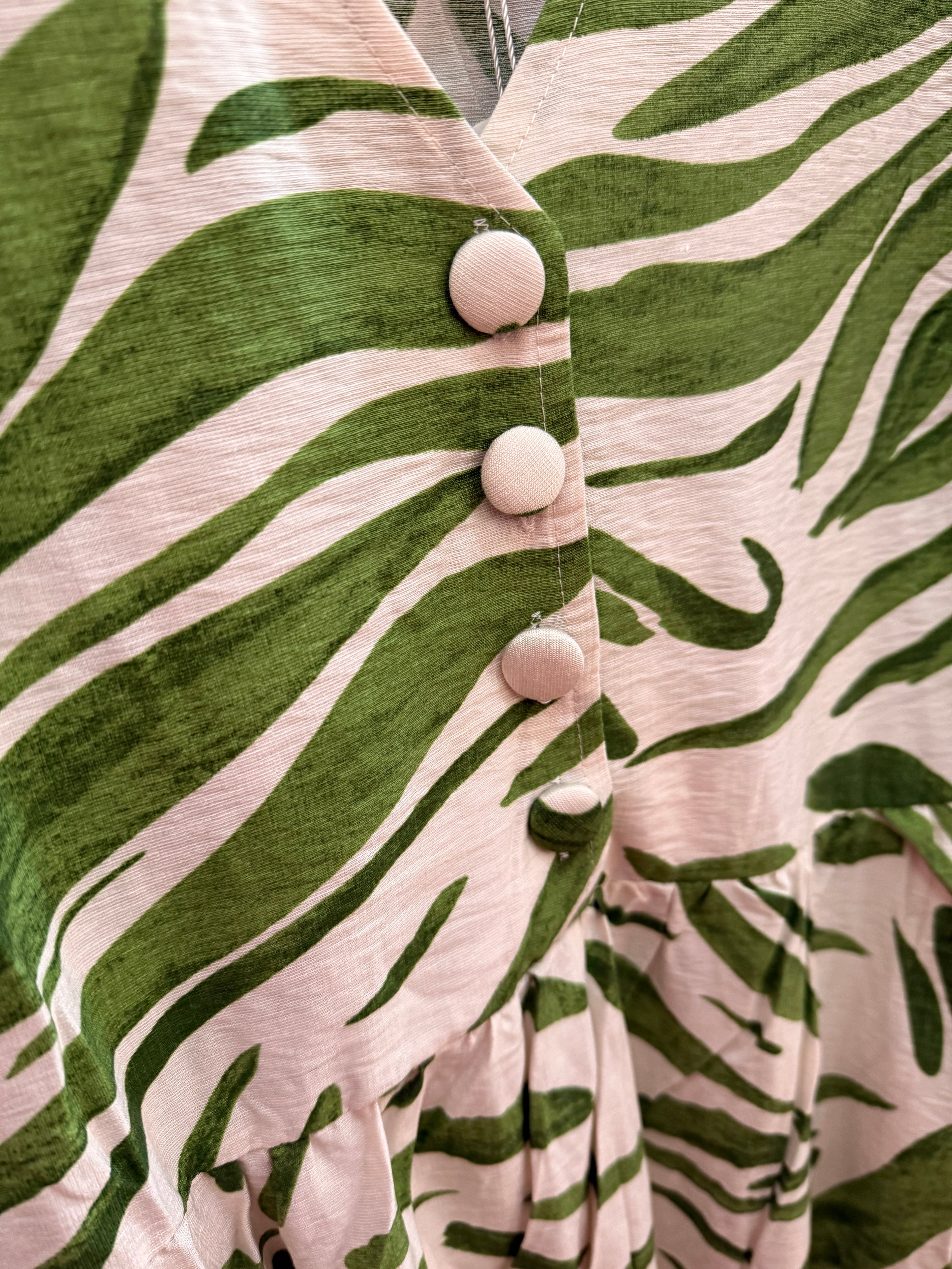 Green leaf print midaxi dress