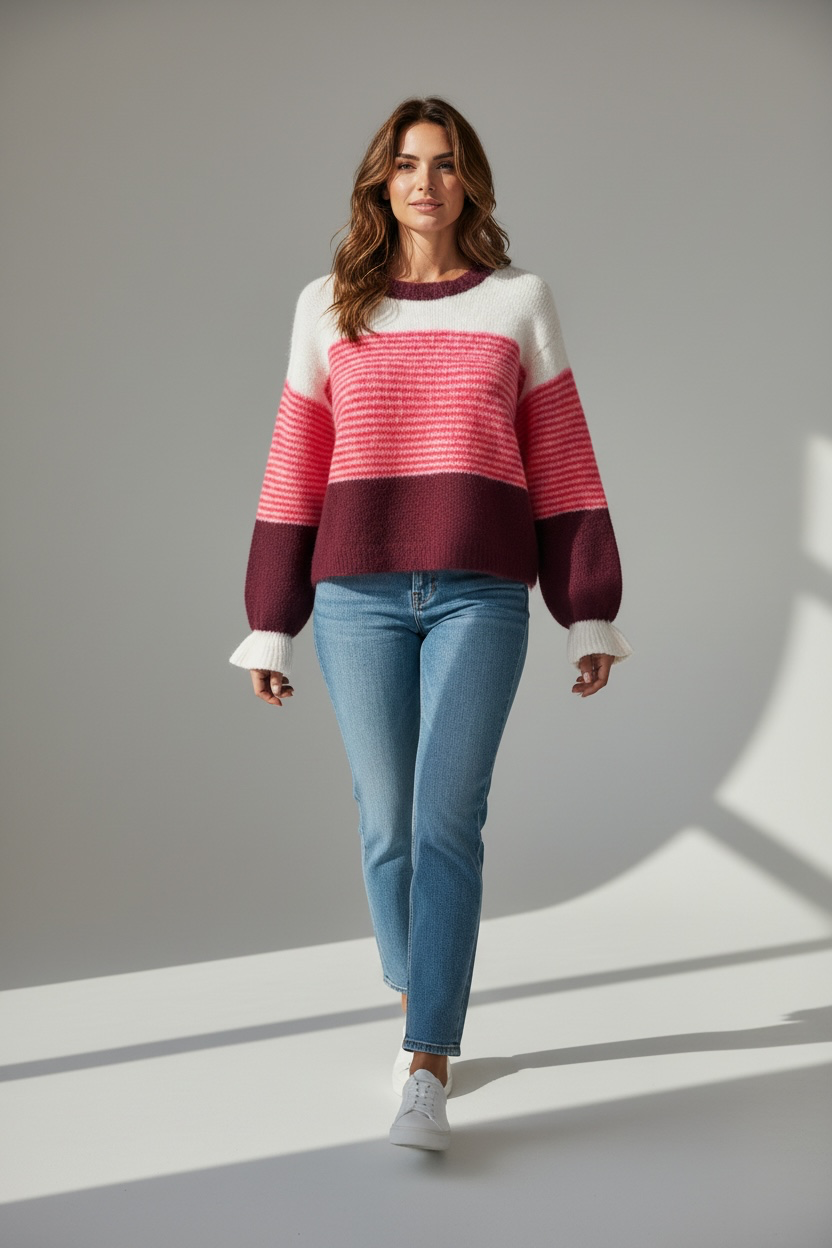 Striped round neck knit jumper