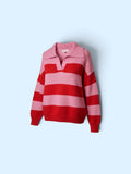 Polo collar striped knit jumper