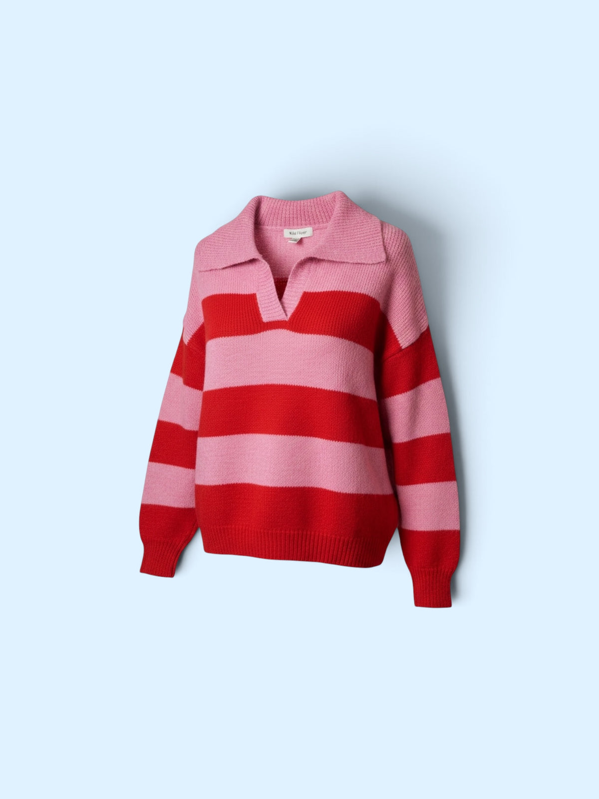 Polo collar striped knit jumper