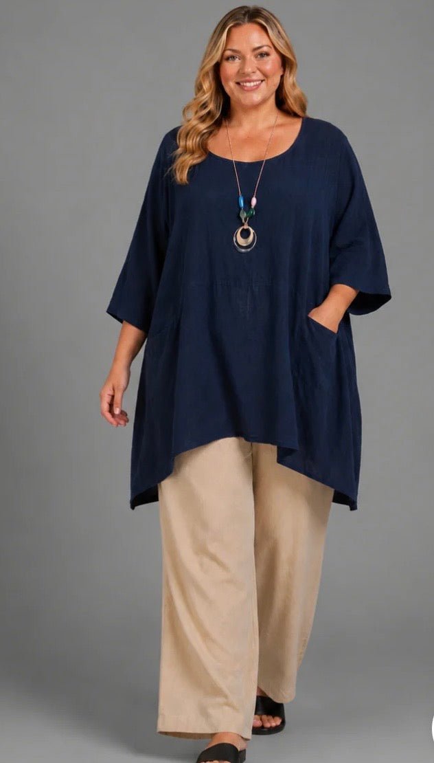 Cotton Lagenlook pocket tunic style top - one size (fits 18-24)