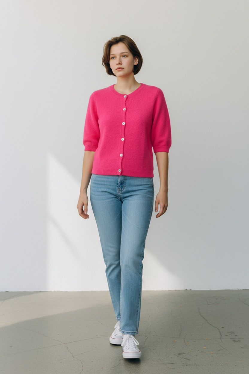 Short Sleeve Buttoned Cardi - One Size (fits 8-16)