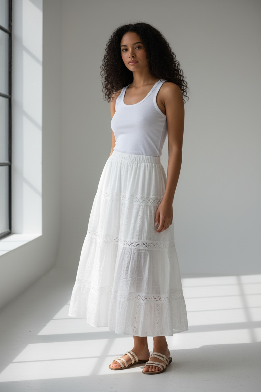 White Broderie maxi skirt