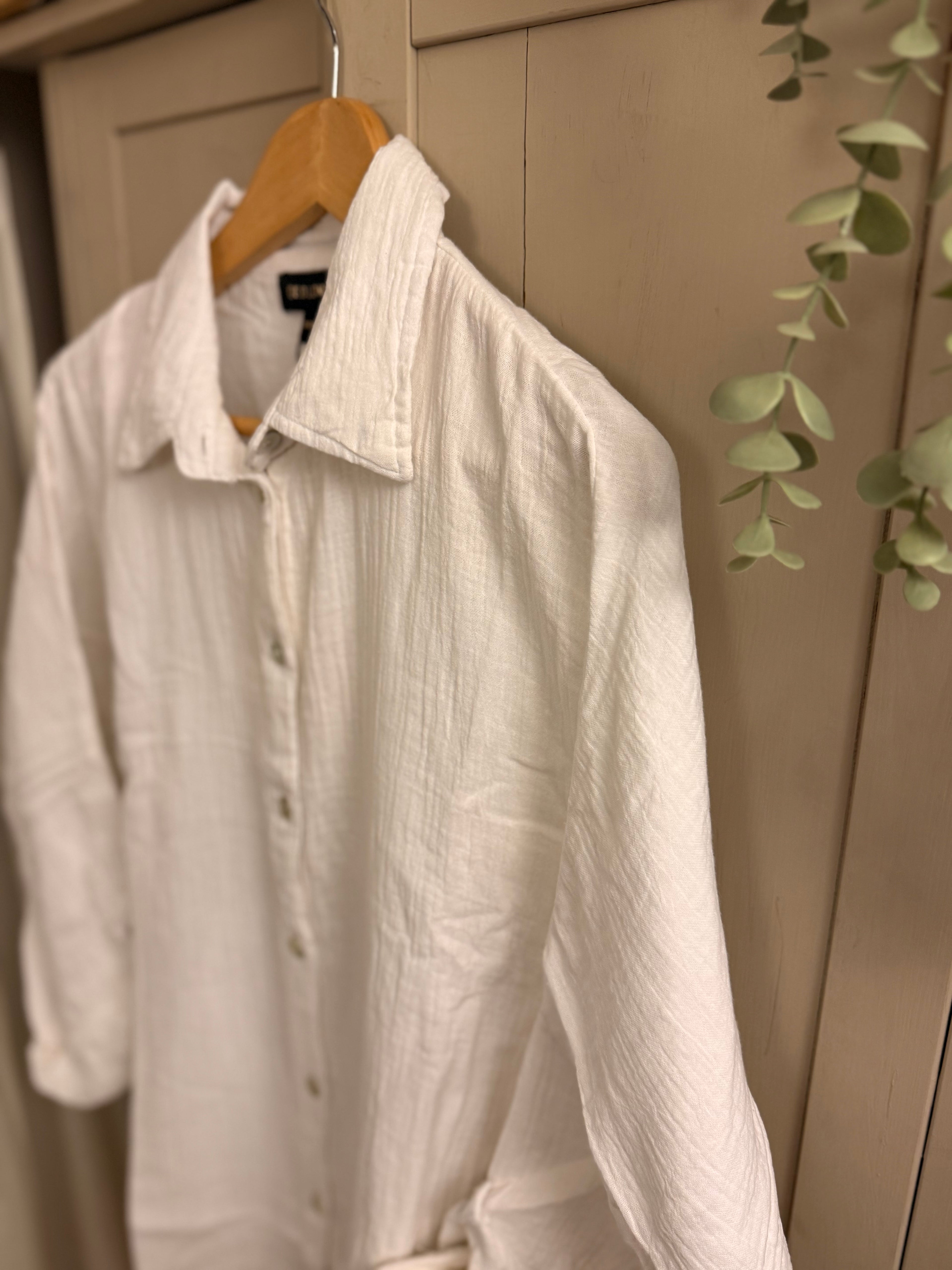 White oversized crinkle shirt