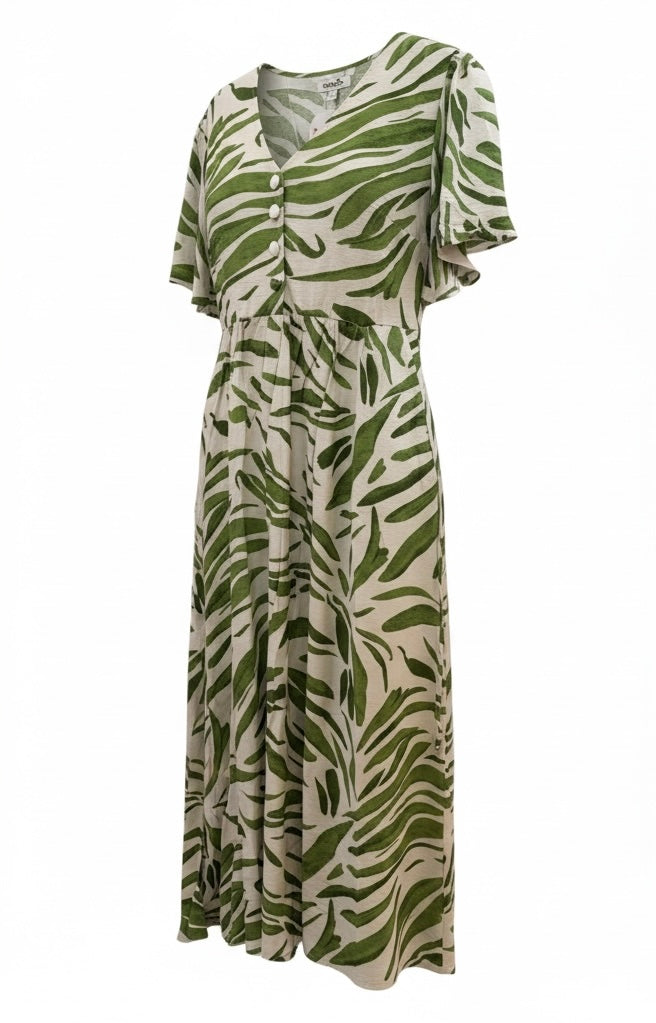 Green leaf print midaxi dress