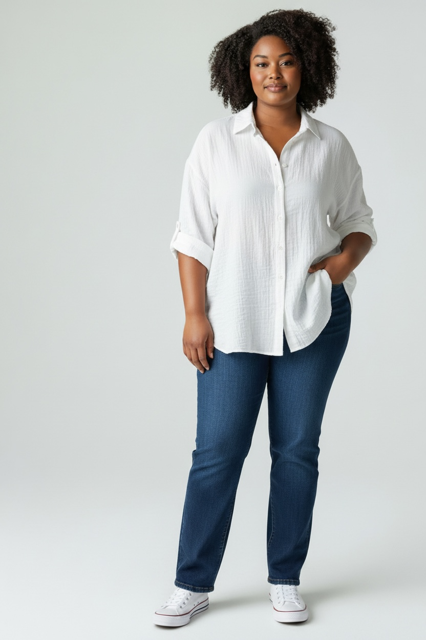White oversized crinkle shirt