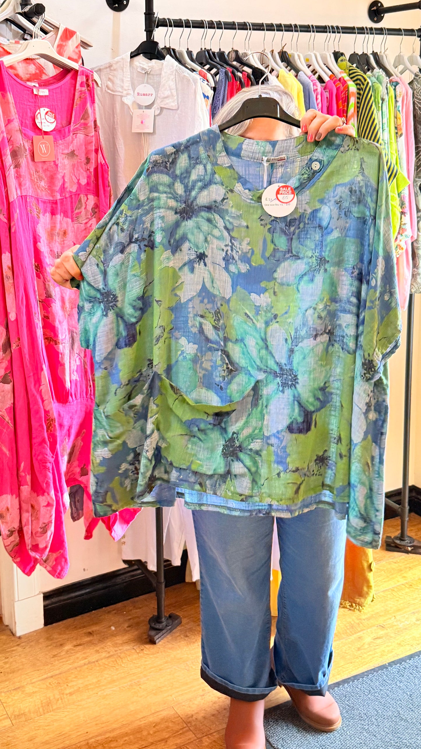 Denim blue/ green linen top