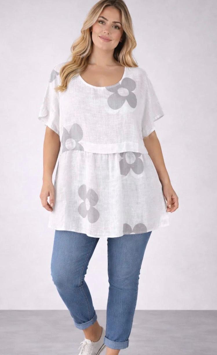Cotton floral layered tunic top - one size (12-20)