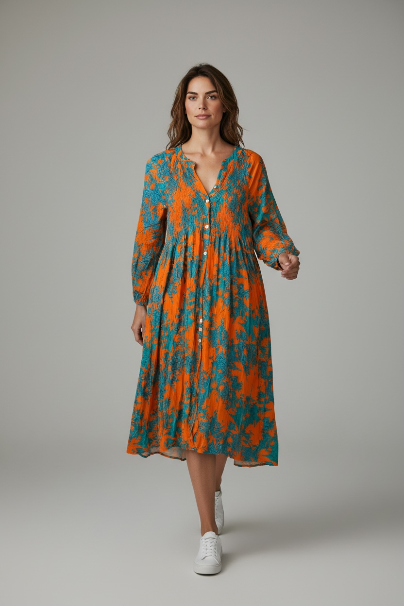 Long sleeved cotton dress