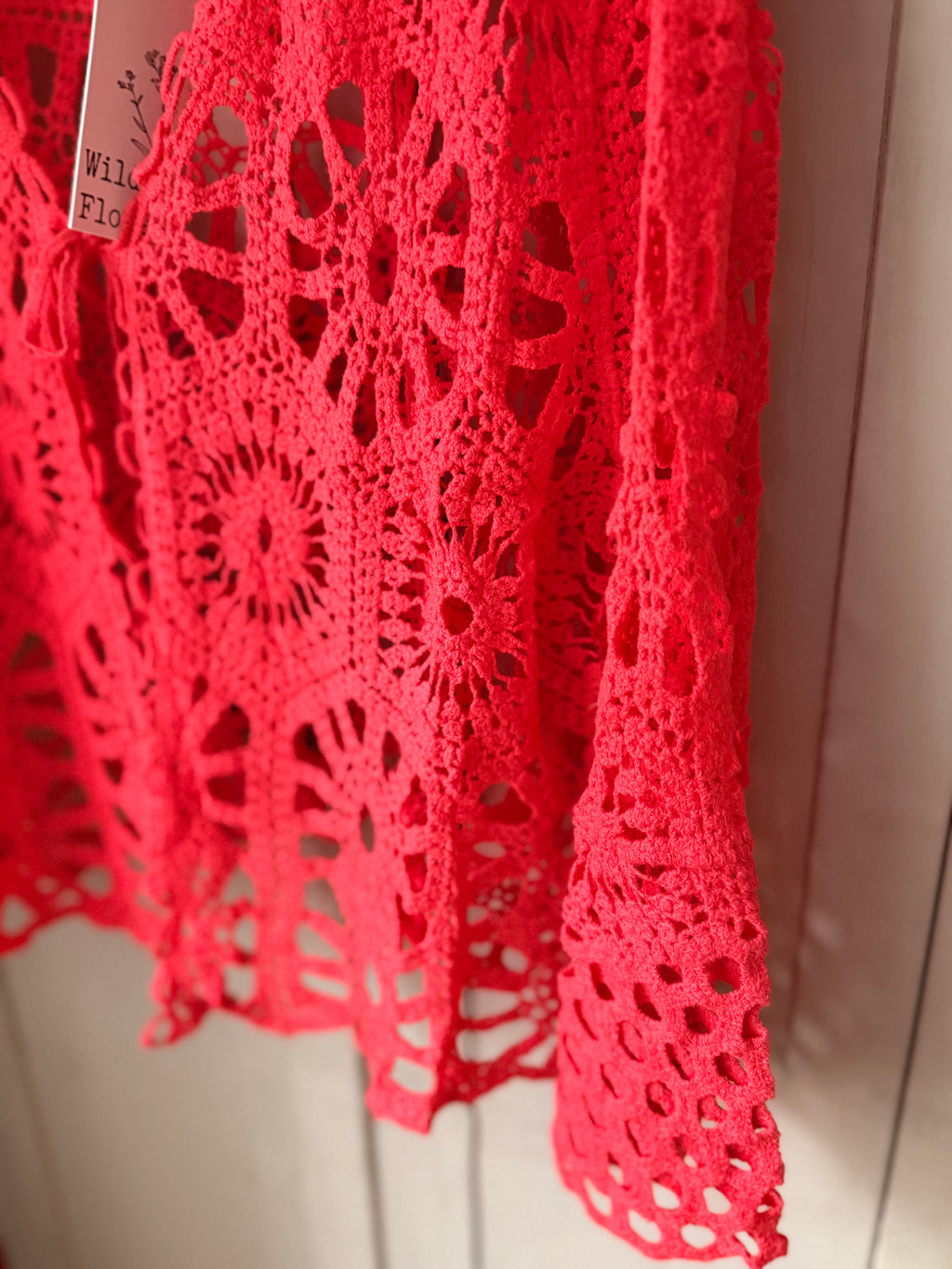 Coral long sleeve crochet cardigan