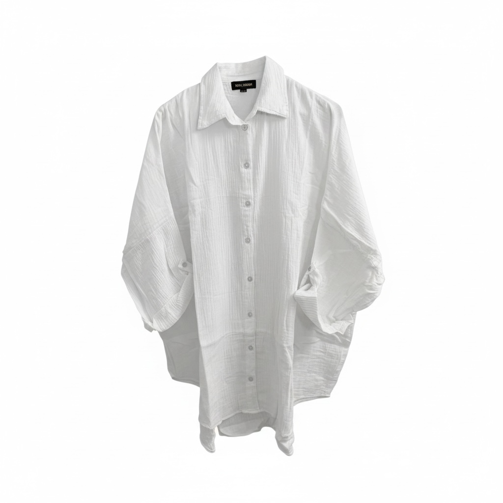 White oversized crinkle shirt