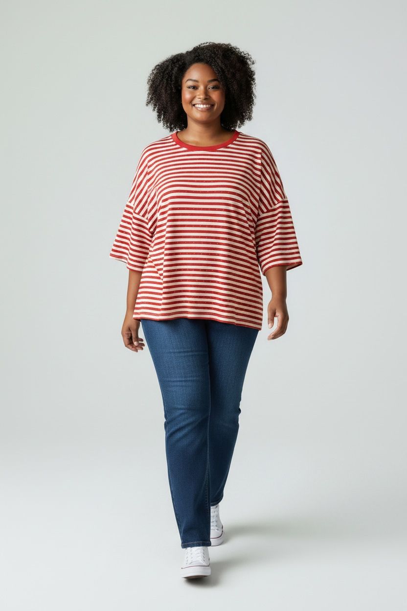 Diamante stripe boxy T-shirt