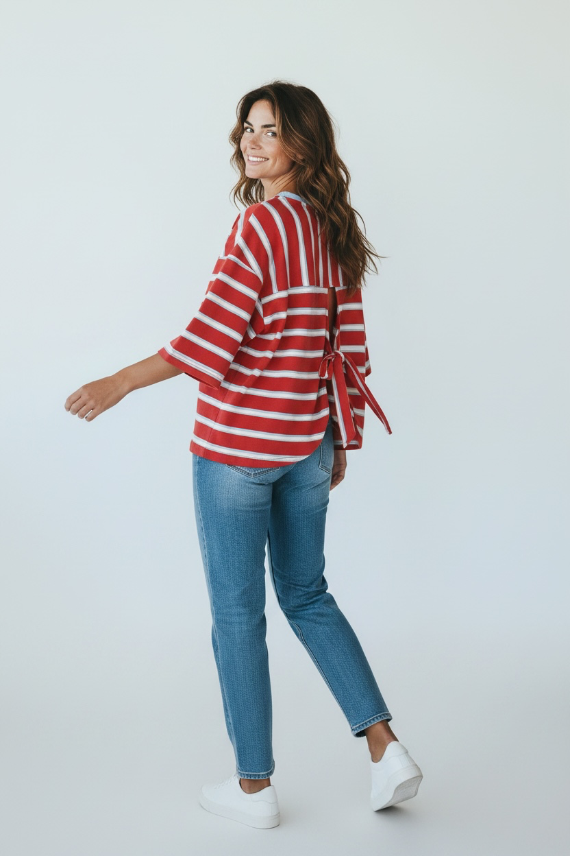 Two tone stripe tie back top