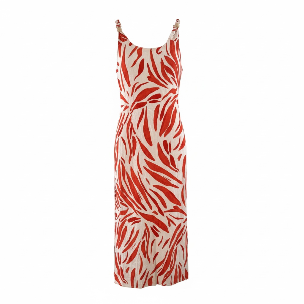 Orange leaf print Midaxi dress