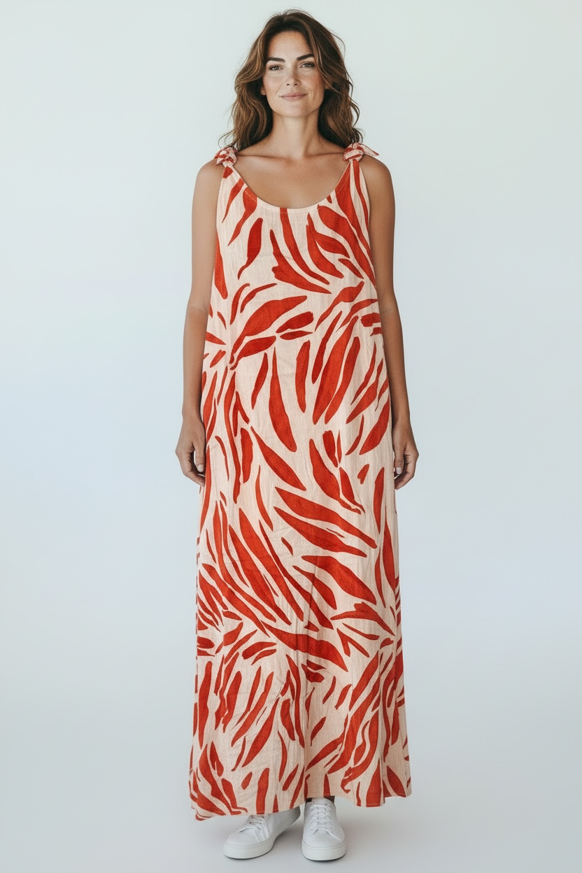 Orange leaf print Midaxi dress