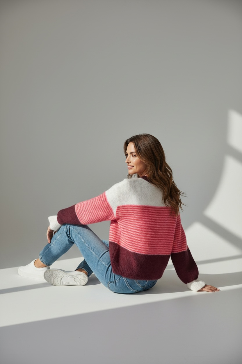 Striped round neck knit jumper