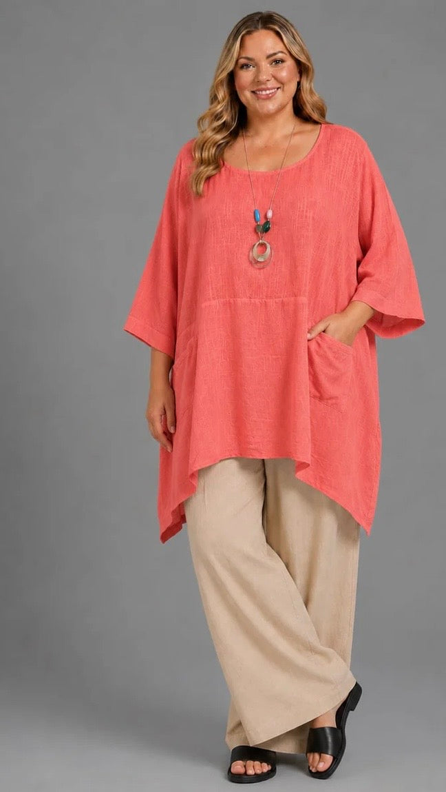 Cotton Lagenlook pocket tunic style top - one size (fits 18-24)
