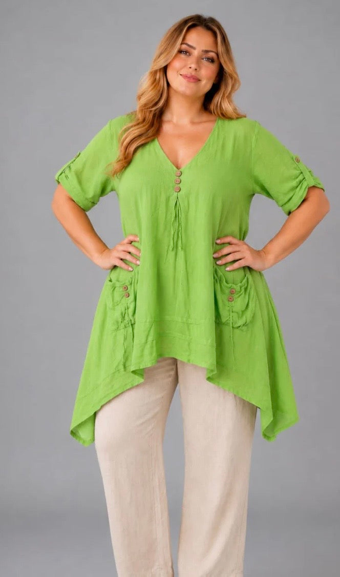 Linen Lagenlook pocket top - one size (fits 16-24)